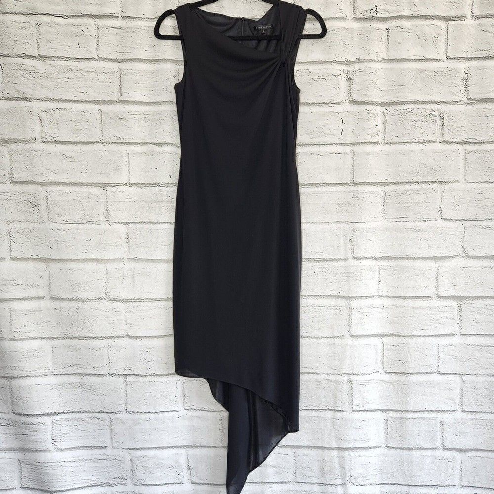 David Meister Black Sleeveless Lined Asymmetrical Dress Size 2 LBD Cocktail Prom